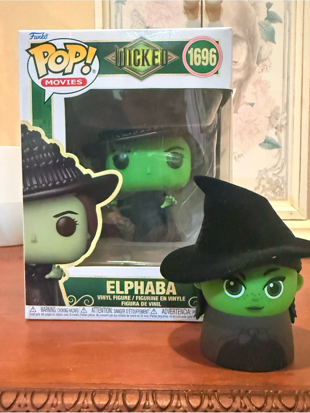 Funko Elphaba Vinyl Figure with Black Hat and Bright Green Skin and mini speaker
